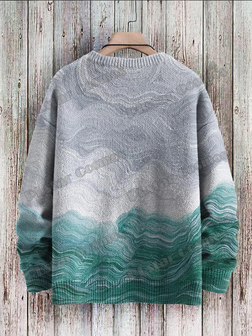 Winter Unisex Casual Knit Pullover Sweater Rainbow Colors Swirl & Nebulous Art 3D Printed Crewneck Knitted Sweaters KMY27