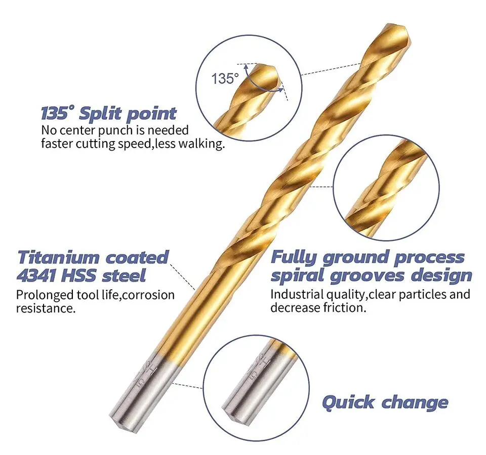 15pcs-set 46sets-carton Titanium Cobalt HSS Jobber Drill Bits Set Twist Drill Bits with Case Ranging From 1/16