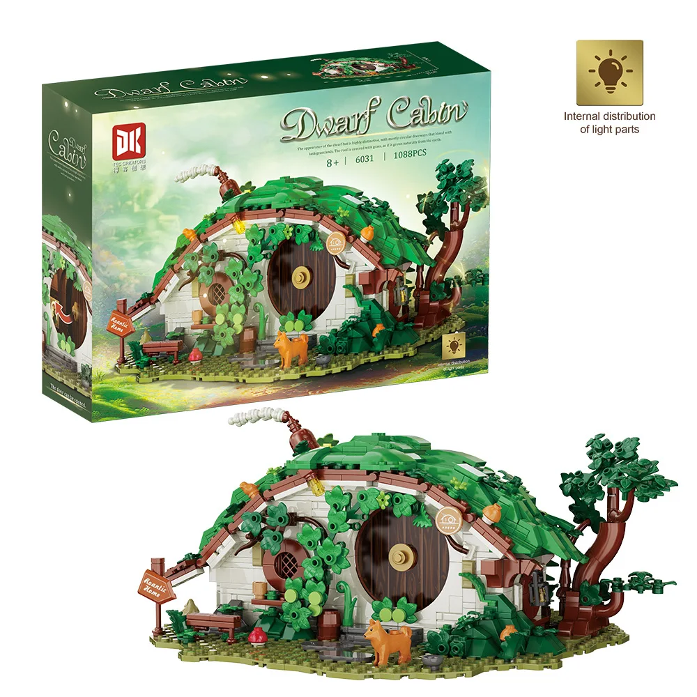 

2025 Fairy Tale Dwarf homeland Hut Building Wooden Hut Dwarf House Model Assembly kit Children's childhood building blocks toys