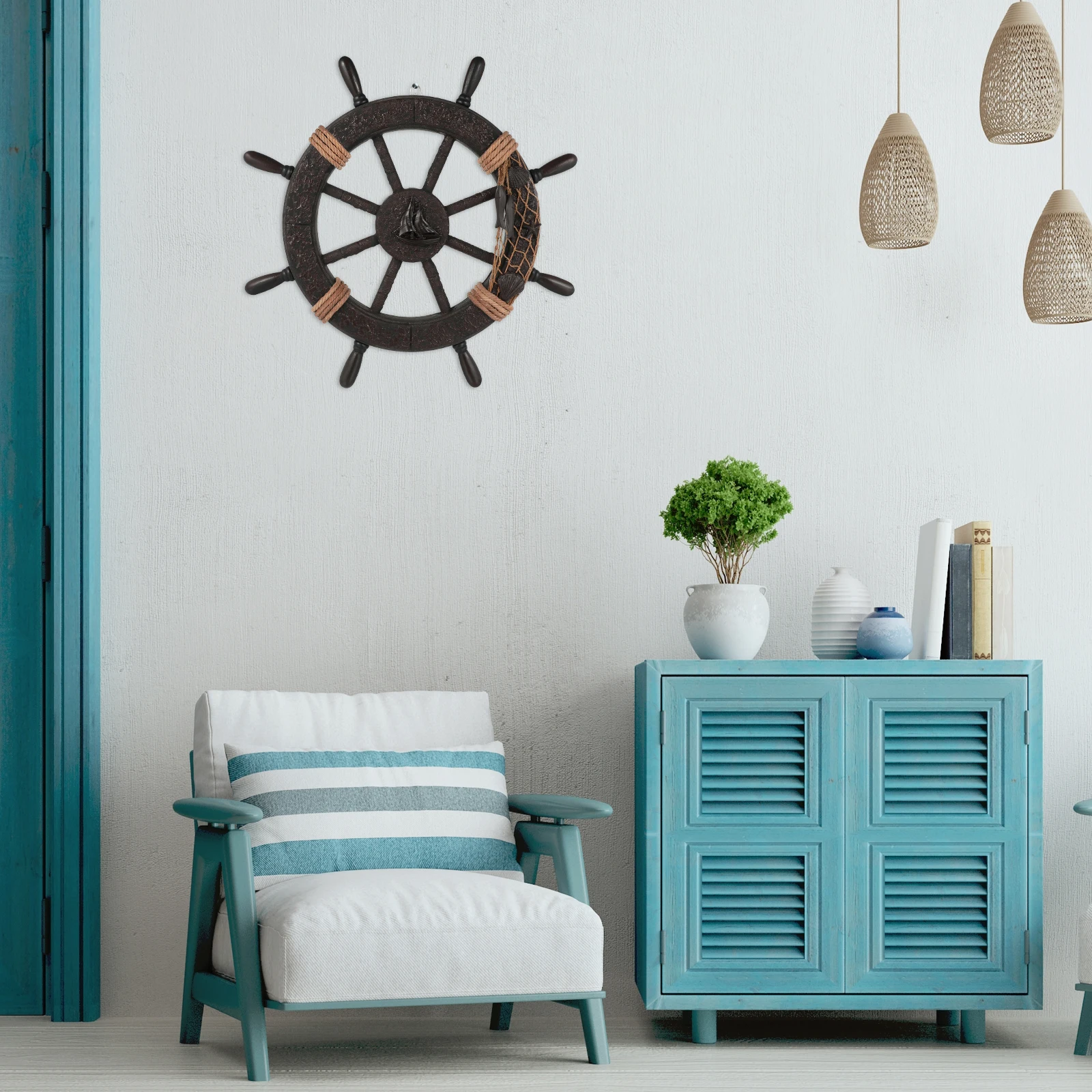 

Retro Rudder Wall Hang Decorative Wooden Pendant Home Decor Ship Wheel Nautical Theme Hanging Ornament Vintage Transformation
