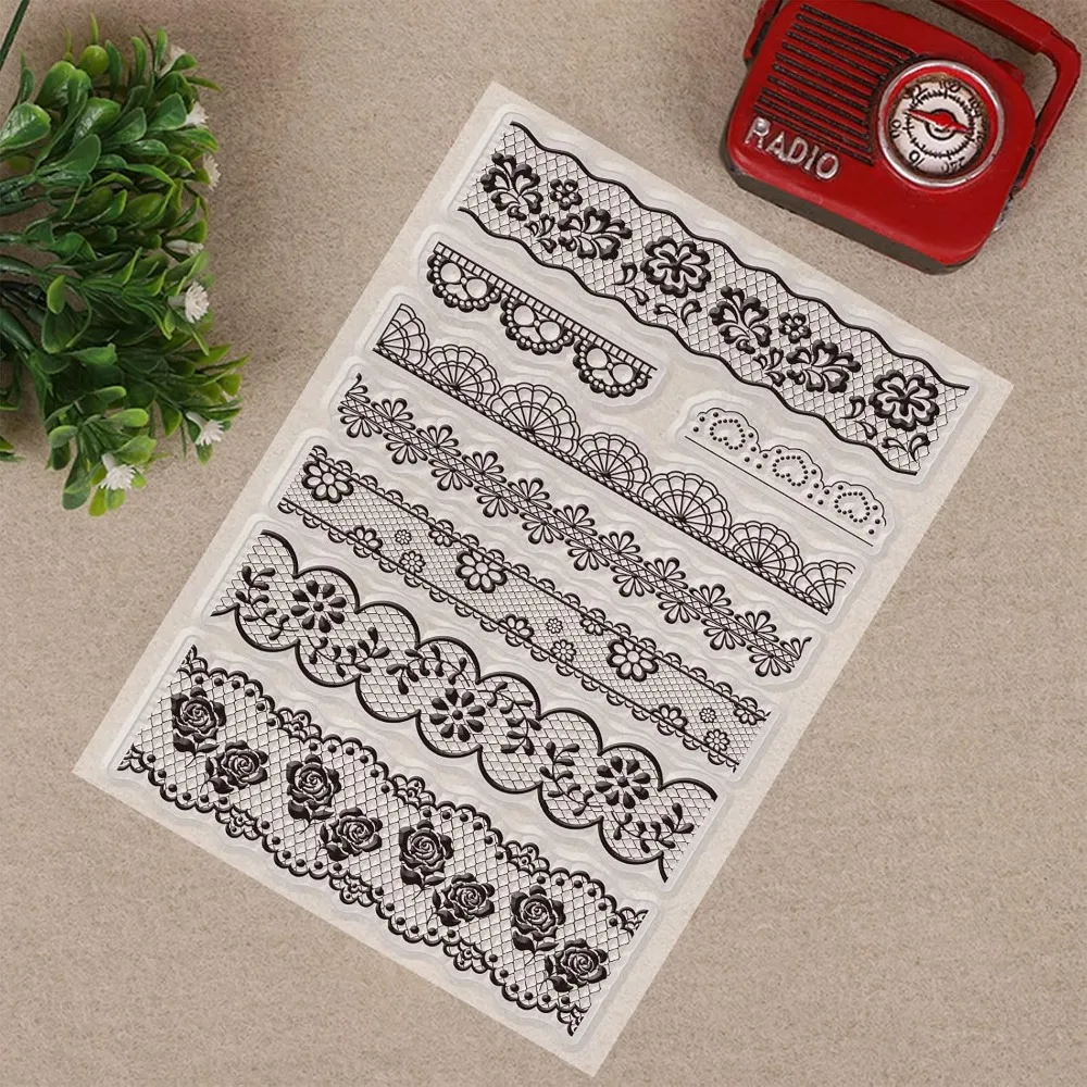 Lace Flower Border Clear Stamps Transparent Silicone Stamp for Card Making Decoration and DIY Scrapbooking