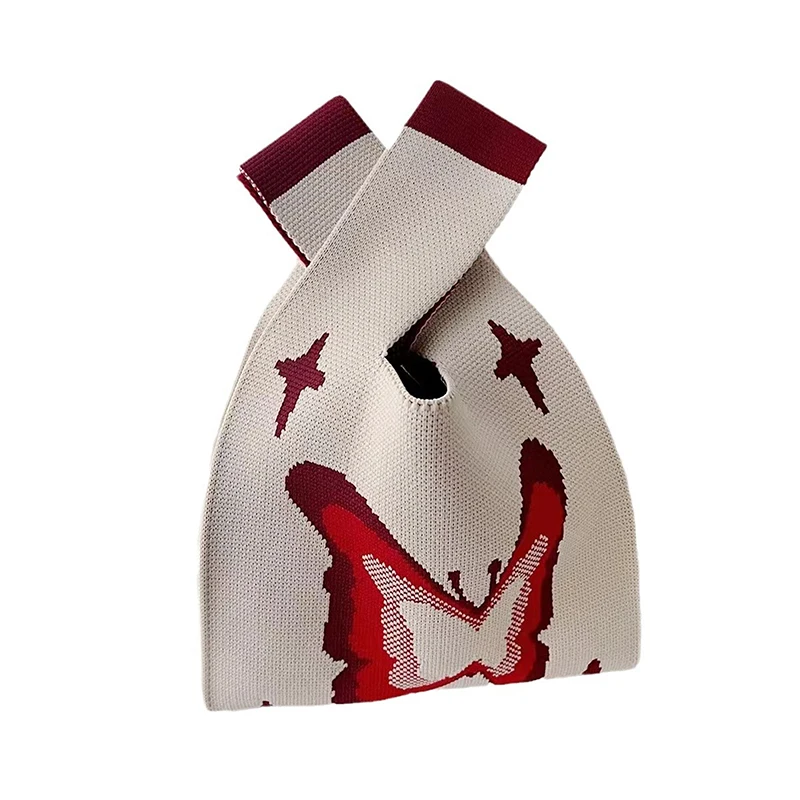 女性ノットリストバッグポータブル蝶ニットトートバッグ電話キーポーチトレンド旅行ハンドバッグショッピングバッグ