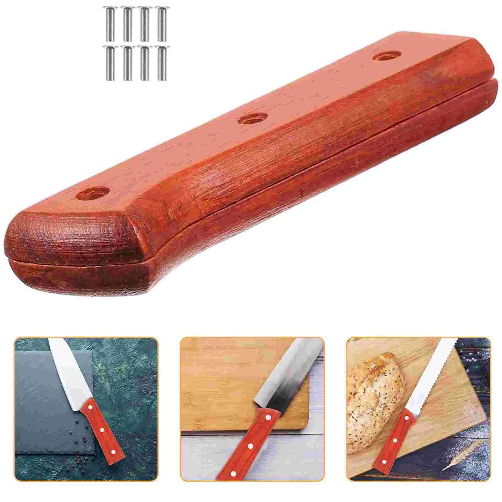 Kitchen Knife Handle Accessories (Type 1 Holed Red Pear Wood) Non-slip for Chef Replacement Comfortable Grip