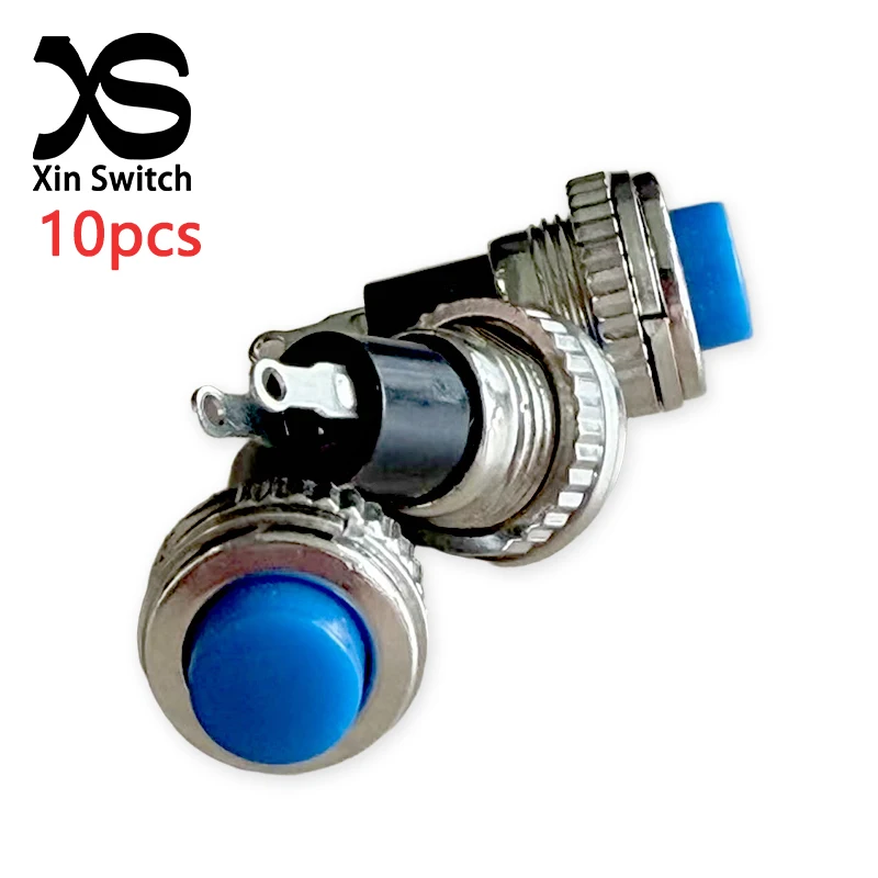 10Pcs Ds-316 Blue Circular Self Resetting Power Button Switch Without Lock 10mm 2-Pin 0.5A 250V AC Doorbell Push Switch