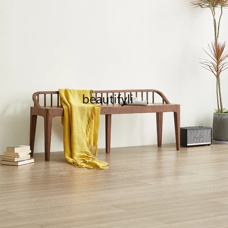 

Modern Minimalist North America Black Walnut Wooden Bench Nordic Solid Wood Shoe Changing Stool Bedroom Small Apartment