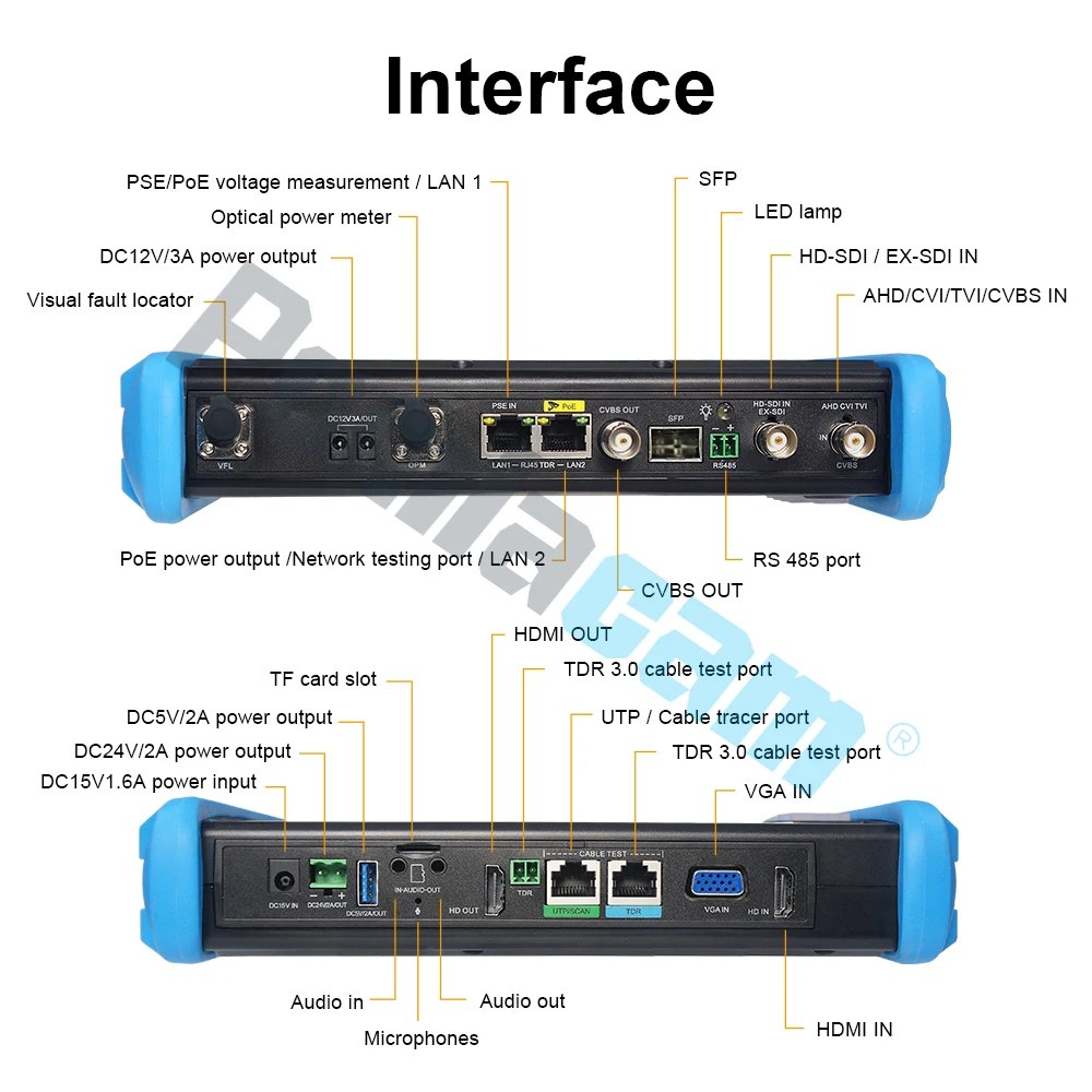 Testador de câmera IP Touch IPS de 7 polegadas, 8K IP H.265/8MP AHD TVI CVI CCTV Tester com 90W PoE++, controle PTZ, teste de cabo UTP/RJ45 TDR