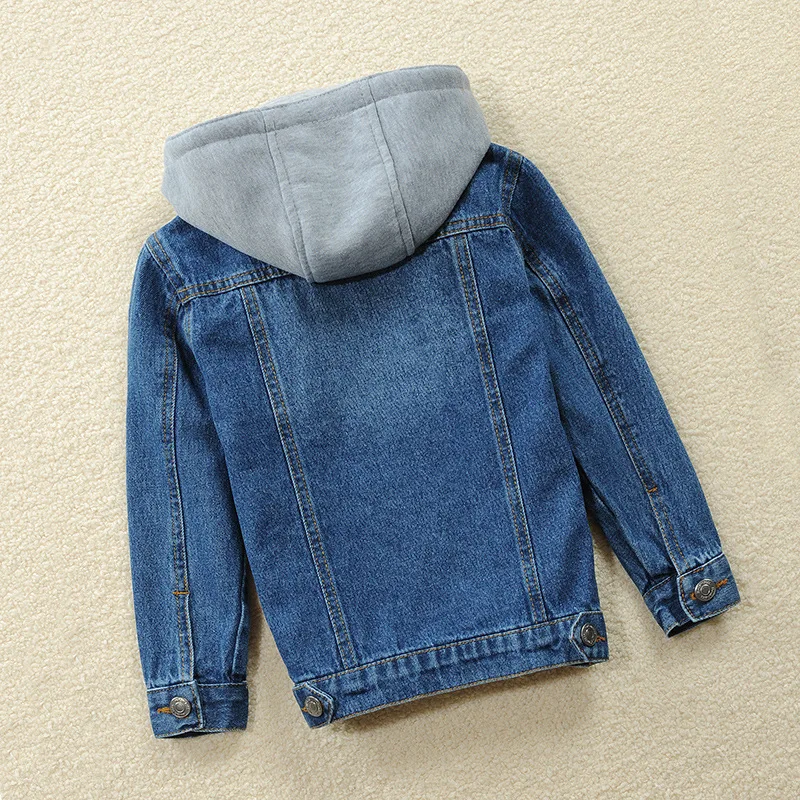 3-14Years Baby Boys Girls Hooded Jeans Coats Kids Solid Color Denim Jacket Children Long Sleeves Zipper Vintage Outwear