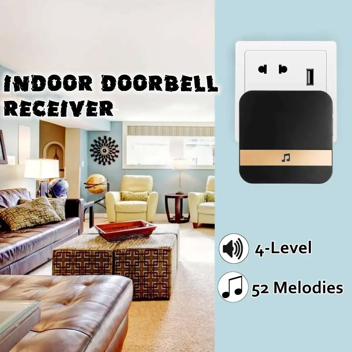 Indoor 433MHz Wireless Wifi Smart Video Doorbell Chime Music Receiver Home Security Intercom Door Bell Receiver 10-110dB