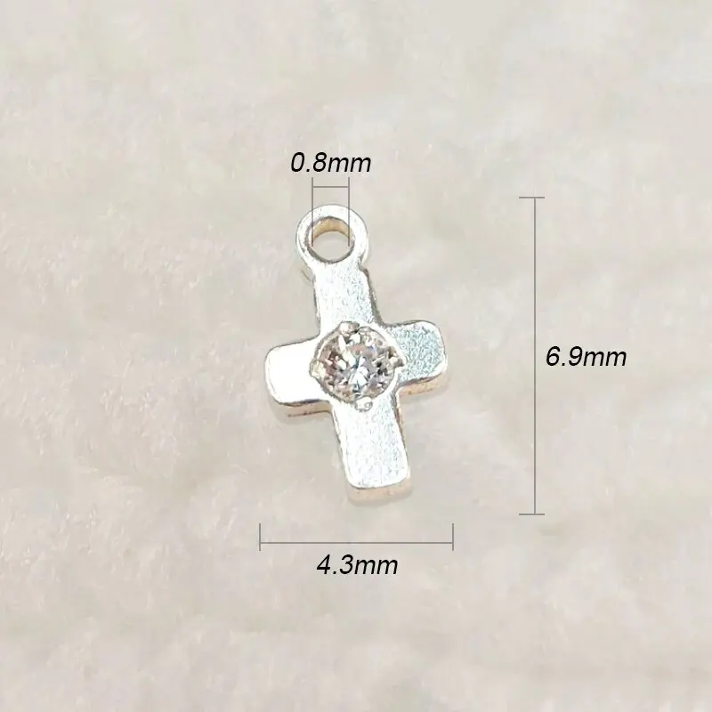 Mini dije de cruz de Plata de Ley 925 con circonita cúbica para pulsera, fabricación de collares, accesorios de joyería de plata DIY