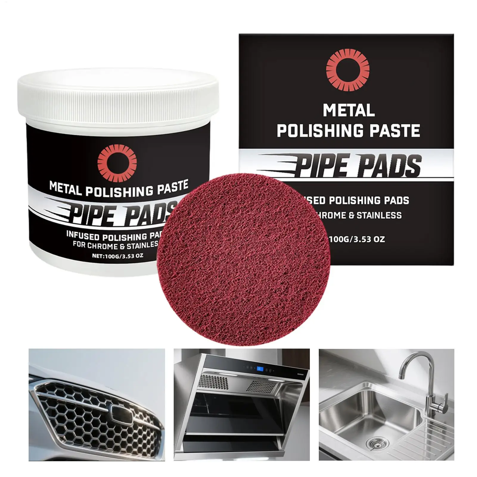 

Metal Scratch Remover Paste 100g Shine Restorer Cream With Pad Multi-Surface Polishing For Brass Aluminum Chrome, Car Detailing