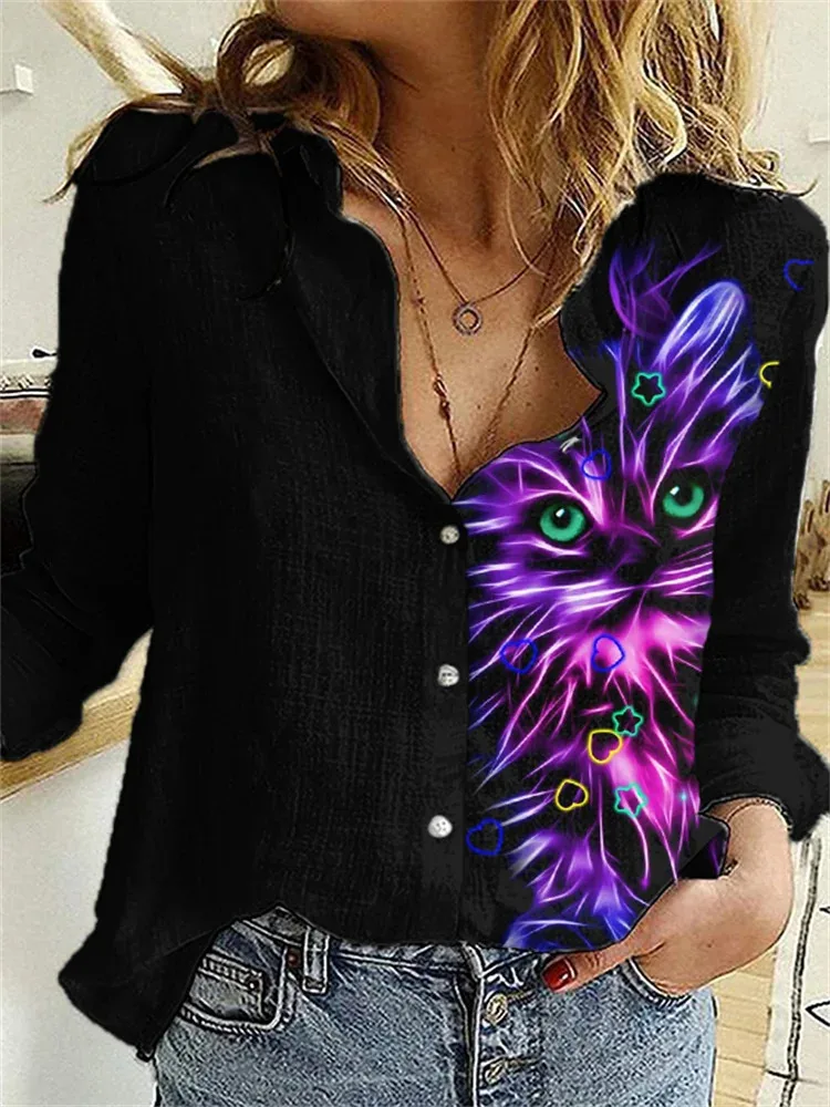 Spot Animal Leopard Print Pattern Long Sleeved Button 3d Digital Autumn New Cross-Border Lapel Cardigan Women's ShirtWG18