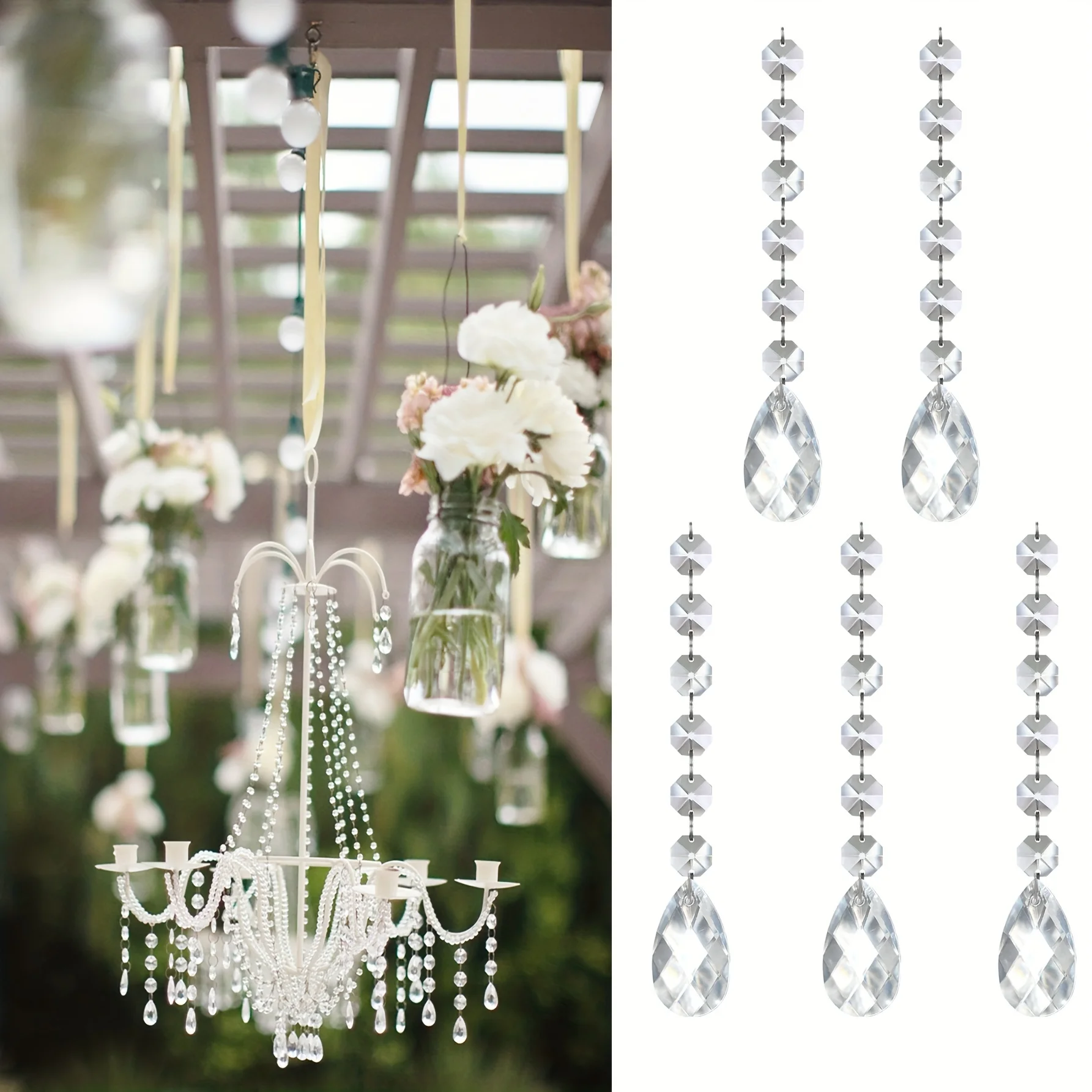 60 Strings of 17.5CM Acrylic Teardrop Crystal Pendant Transparent Garland Curtain Chandelier Pendant Wedding Party Decoration