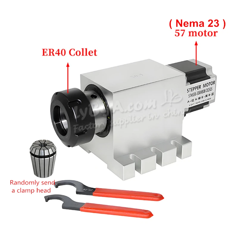 Harmonic Drive 4th Axis Set 57 Motor 17-50 Gearbox ER40 Collet Chuck with Control Box Rotary Axis Set for Metal Lathe Engraver