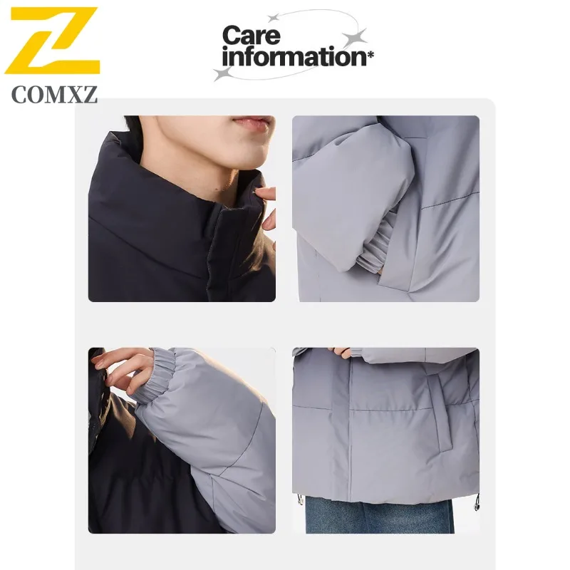 COMXZ 2025 جديد الرجال سترة قطن رياضية غير رسمية الوقوف طوق كتلة اللون شتاء دافئ النمط الأمريكي مكتب معطف مقاوم للماء