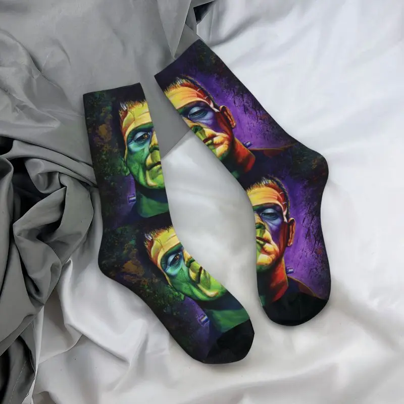 Fun Men's Horror Halloween Monster Dress Socks Unisex Breathbale Warm 3D Printed Frankenstein Crew Socks