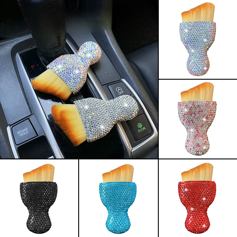 Rhinestone Crystal Car Cleaning Brush Casing Center Console Air Conditioning Vent Cleaning Brush Tools Car Interior Accessories