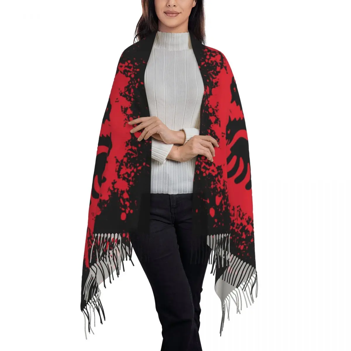 Custom Printed Retro Albania Flag Scarf Men Women Winter Warm Scarves Albanian Eagle Shawls Wraps