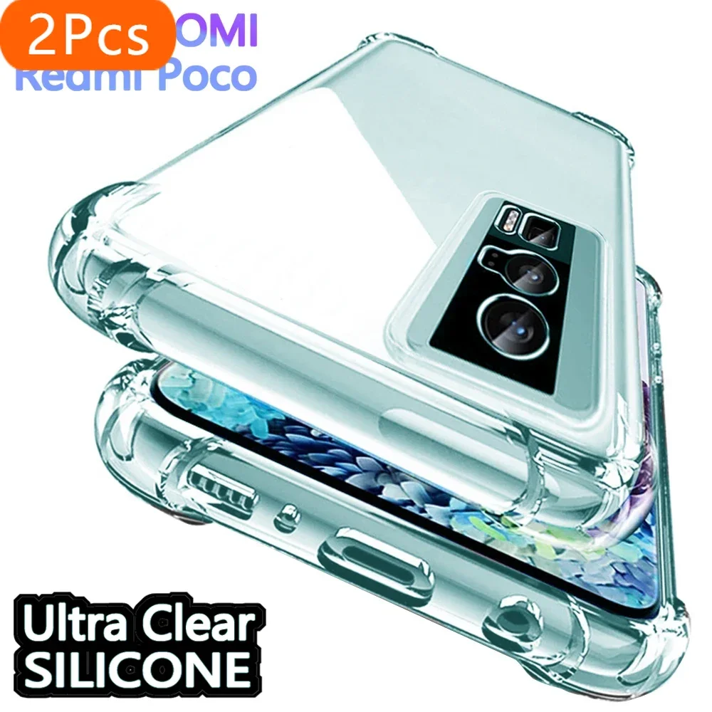 2Pcs Shockproof Clear Case For Xiaomi Mi 12t 11t 10t Redmi Note 12 11 10 9 Poco X3 X4 Gt X5 Pro M4 M5 F4 Pro Ultra 4G Silicone C