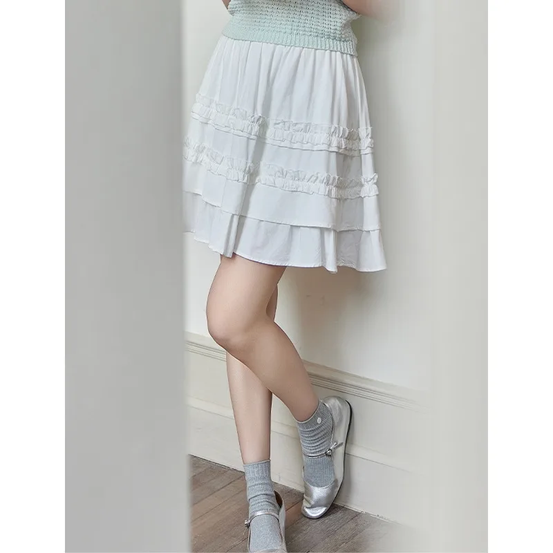 Korean Girly Skirt Women Summer New Double-layer Lace Design Solid Y2k Skirt Casual Loose Versatile Mini Skirt Female