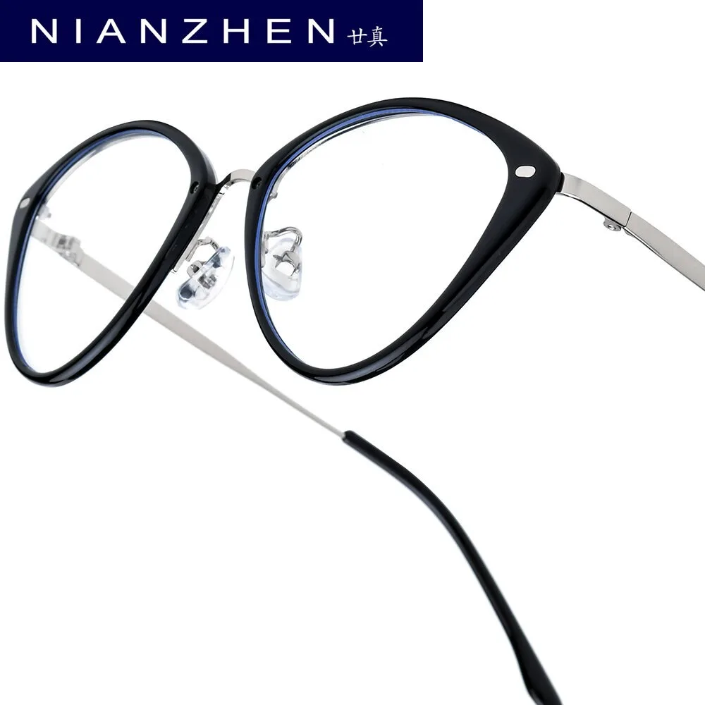 NIANZHEN TR90 Alloy Eyeglasses Frame Women Cat Eye Brand Design Glasses Men Ultralight Retro Vintage Eyewear Spectacles 11510