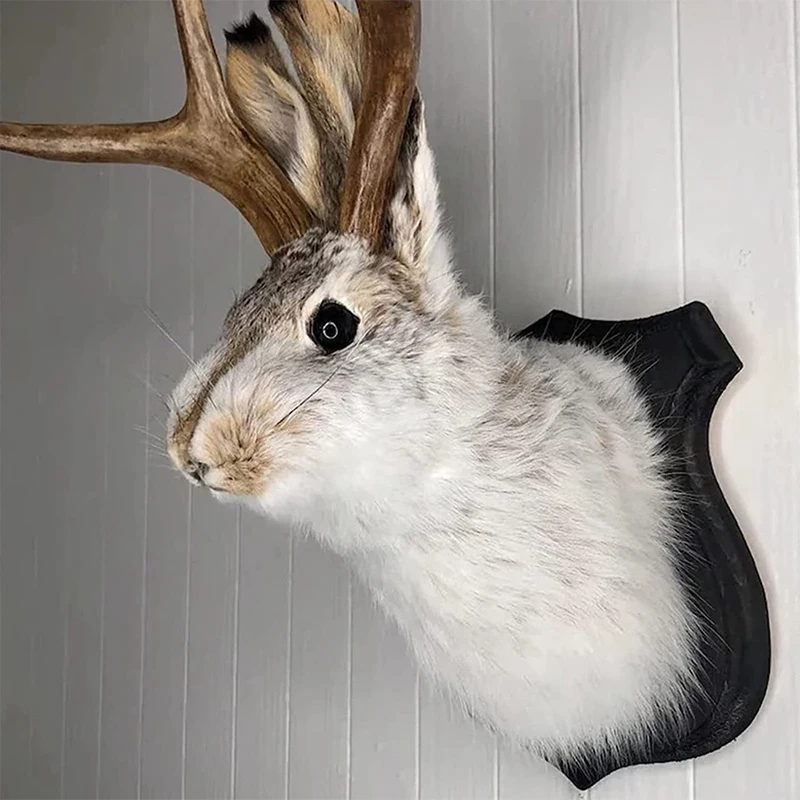 

Antlered Rabbit Sculpture Bunny Head Antlers Indoor Bedroom Wall Hanging Decoration Simulation Rabbit Art Ornaments