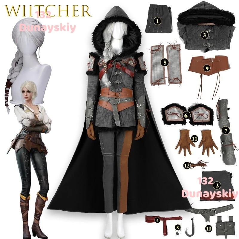 

Ciri Cosplay Costume Female Cloak Set Vintage Capelet Game Character Sorcerer Suit Halloween Outfit