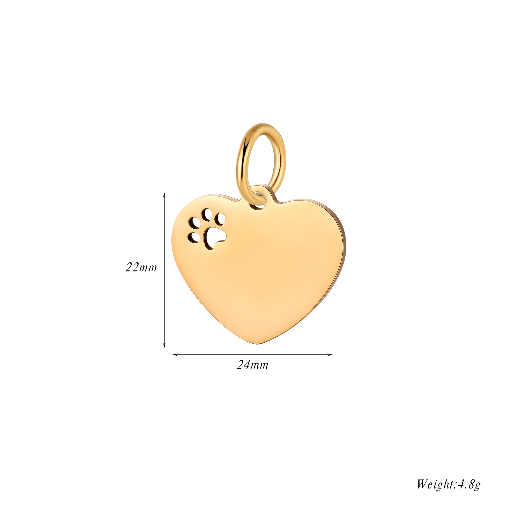 6Pcs/Lot Mirror Polished Hollow Paw Heart Tags Stainless Steel Pendants For Customize ID Charm Jewelry Making