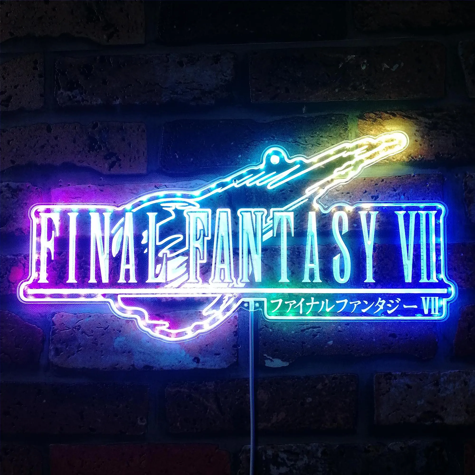 FF 7 Neon RGB Edge Lit LED Sign, Game Room Decor, Gaming Night Light