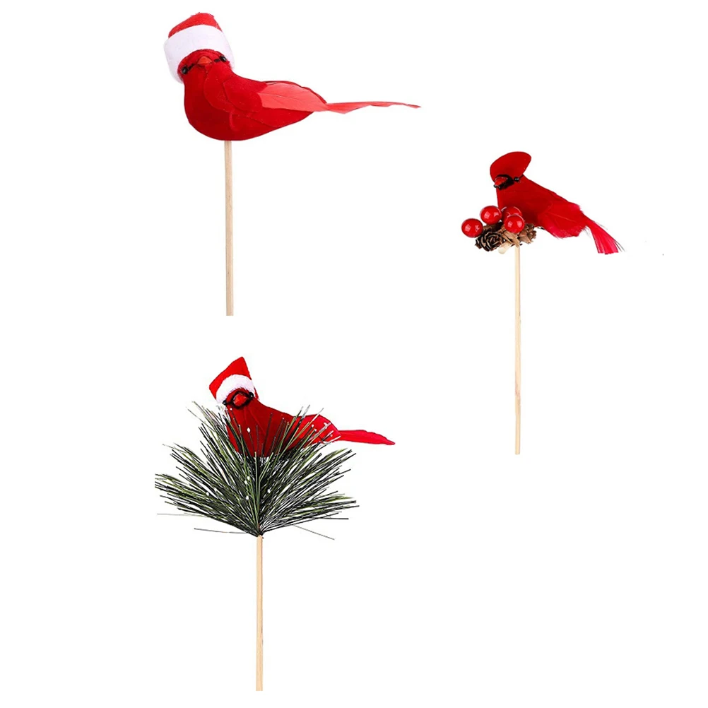 

3Pcs Christmas Red Bird Artificial Decoration Red Ornament for Tree Wreath Xmas Supplies Christmas Wreath Decor