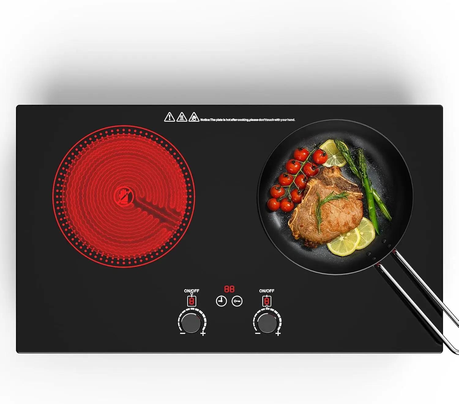 

Electric Cooktop,110V 2400W Electric Stove Top with LCD Touch and Knob Control,Built-in and Countertop 2 Burner Electric