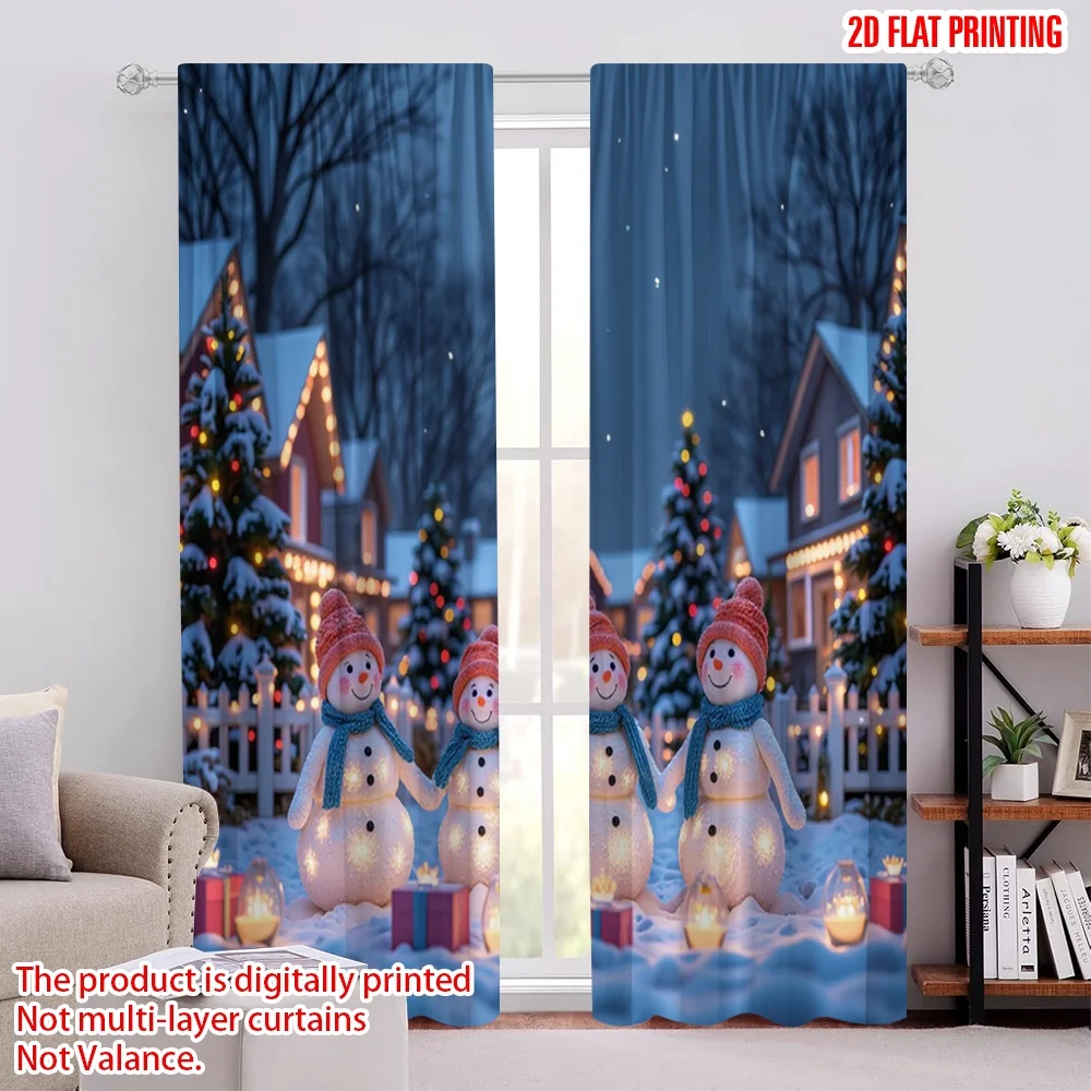 

2pcs 2D flat printing Christmas Drapes Farm Style Christmas Scene Polyester Without Electricity Festive Wall Decor Perfect for