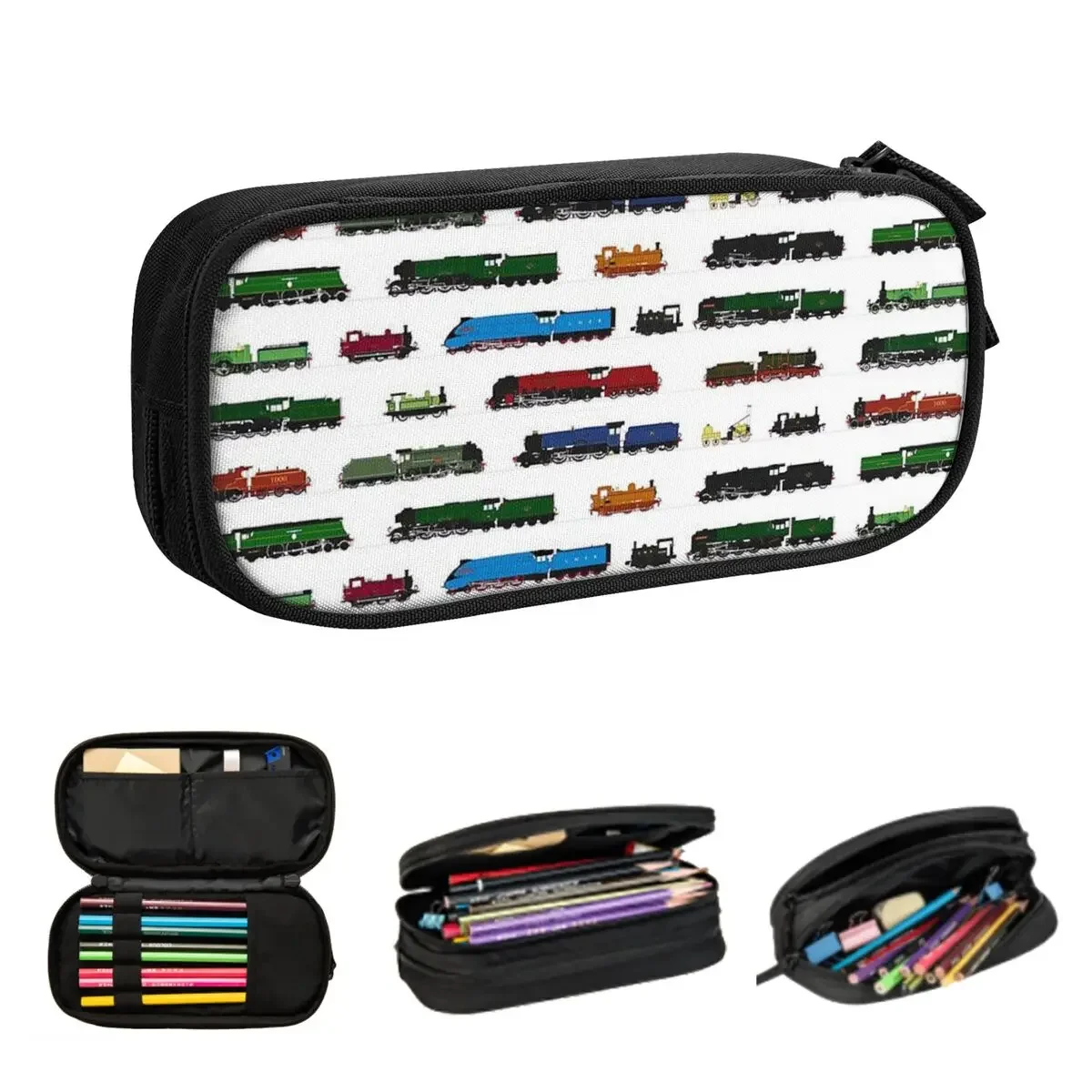 Iconic British Steam Trains Pencil Cases Large Storage Pen Bags Pen Box Pencil Pouch For Boys Girls Students Stationery Office