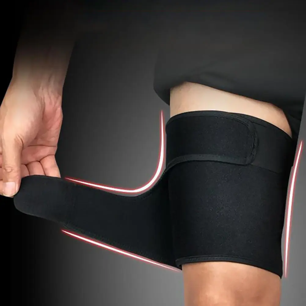 Breathable Adjustable Thigh Brace Black Elastic Compression Sports Thigh Support Sleeve Protective Pad for Fitness Outdoor