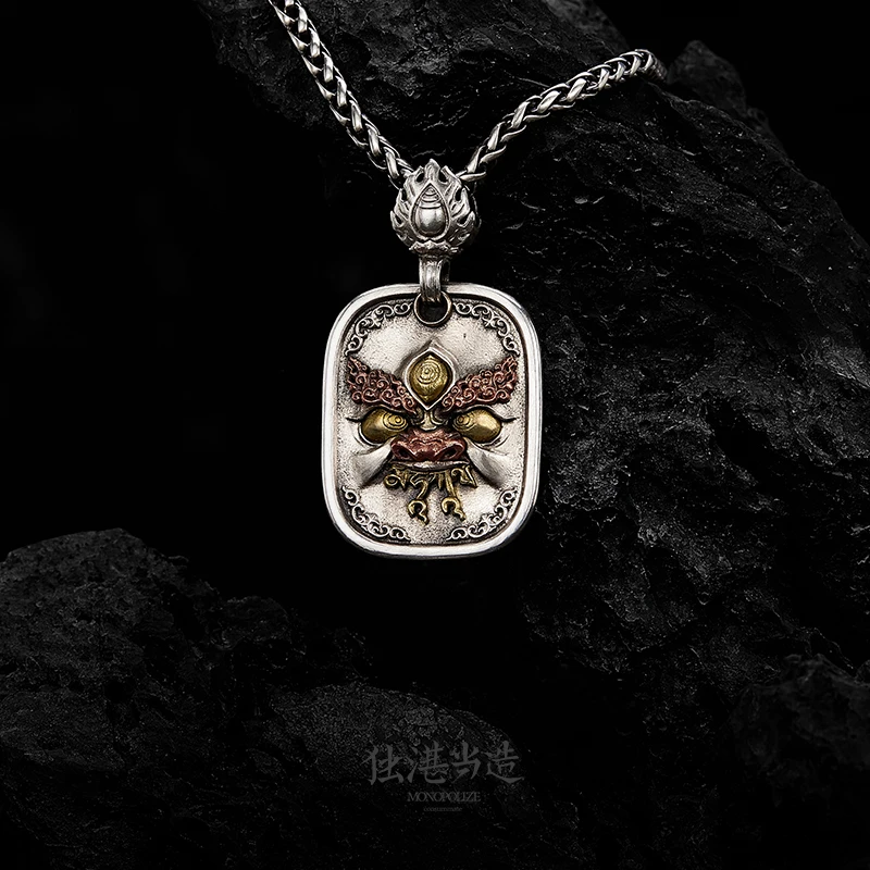 

Новый кулон Guochao Black God of Wealth, мужское ожерелье из серебра 925 пробы, нишевый аксессуар в китайском стиле, идеальный праздничный подарок