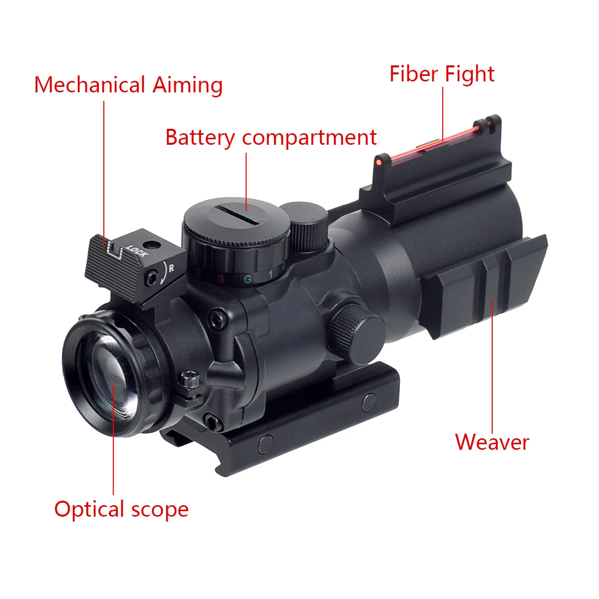 Tactical 1x32 4X32 ACOG Real Fiber Optics Hunting Riflescope Red Dot Illuminated Magnifier Aiming Sight Scope Gun Boresighter