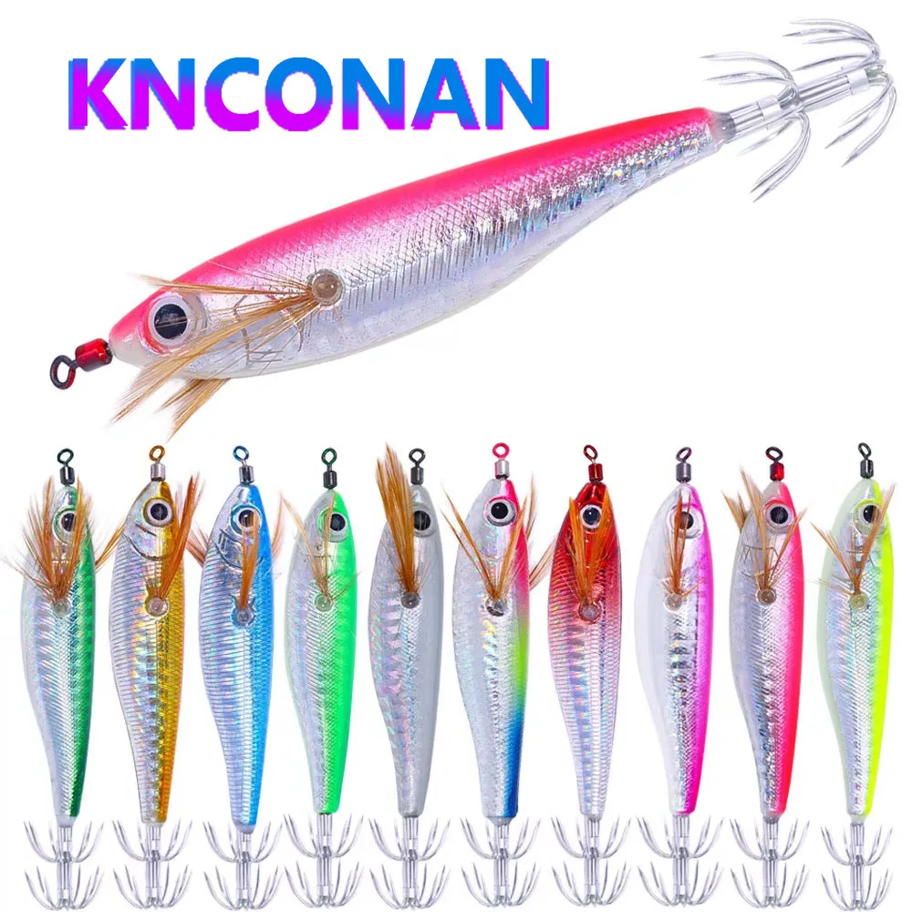 103mm 9.4g Squid Jigging Wood Shrimp Hooks Octopus Lures Luminous Octopus Bait Goods for Fishing Artificial Bait