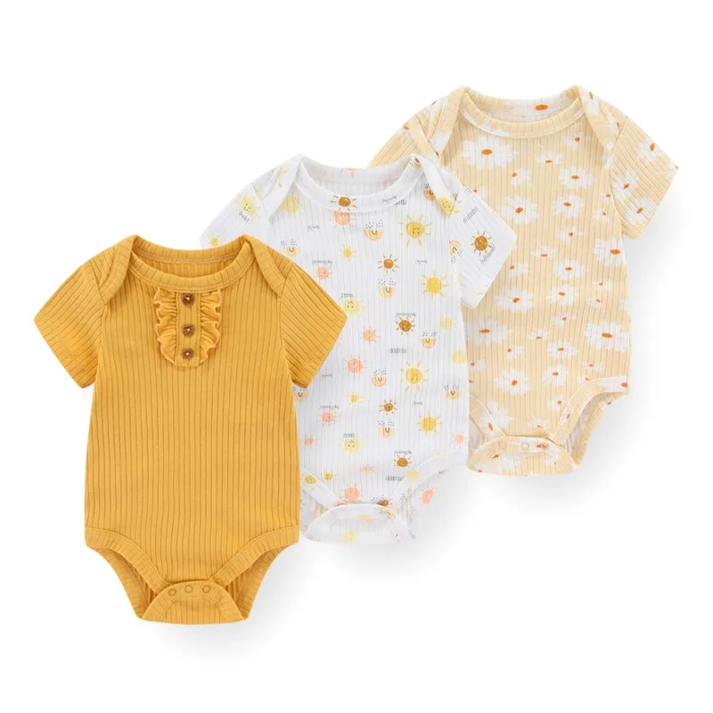 Cute Print Baby Girl Bodysuits 3 Pieces Newborn Boy Jumpsuits Short Sleeves Summer 2023 Infant Clothes Toddler Cotton Clothing