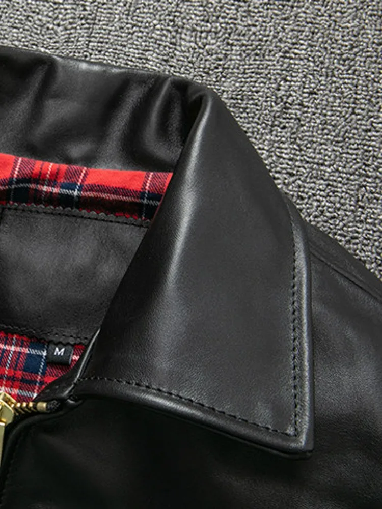 Mens Slim Fit 100% Horsehide Genuine Leather Jacket Lapel Collar Zipper Windproof Moto Biker Riding Coat Autumn Winter Outerwear view 5
