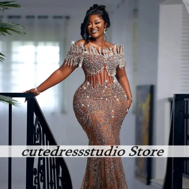 

Африканские длинные вечерние платья с открытыми плечами, роскошные вечерние платья с аппликацией из бисера, изысканное свадебное платье русалки, платья для выпускного вечера по индивидуальному заказу