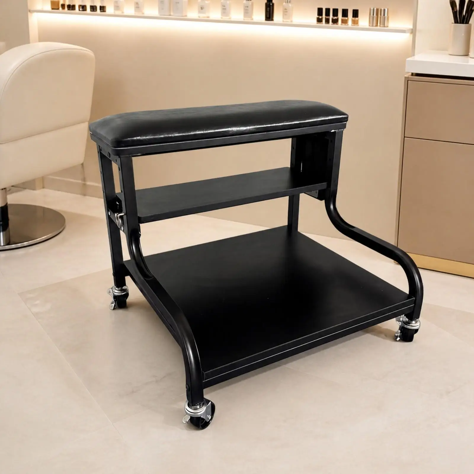 Rolling Salon Trolley Cart with 3 Tier Shelves and Side Pouch for Esthetician