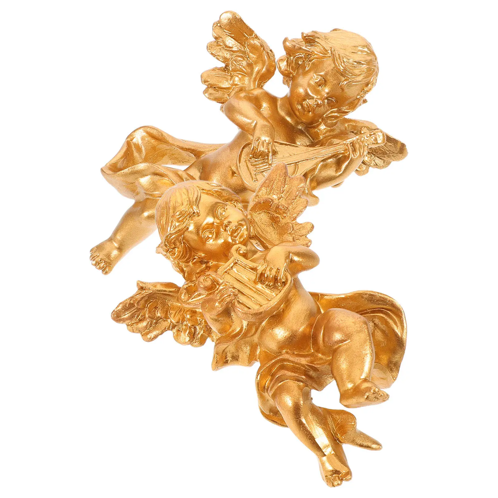 Vintage Cherub Wall Art Resin Angel Sculpture Set – Gold Hanging Decor for Garden, Balcony, Living Room