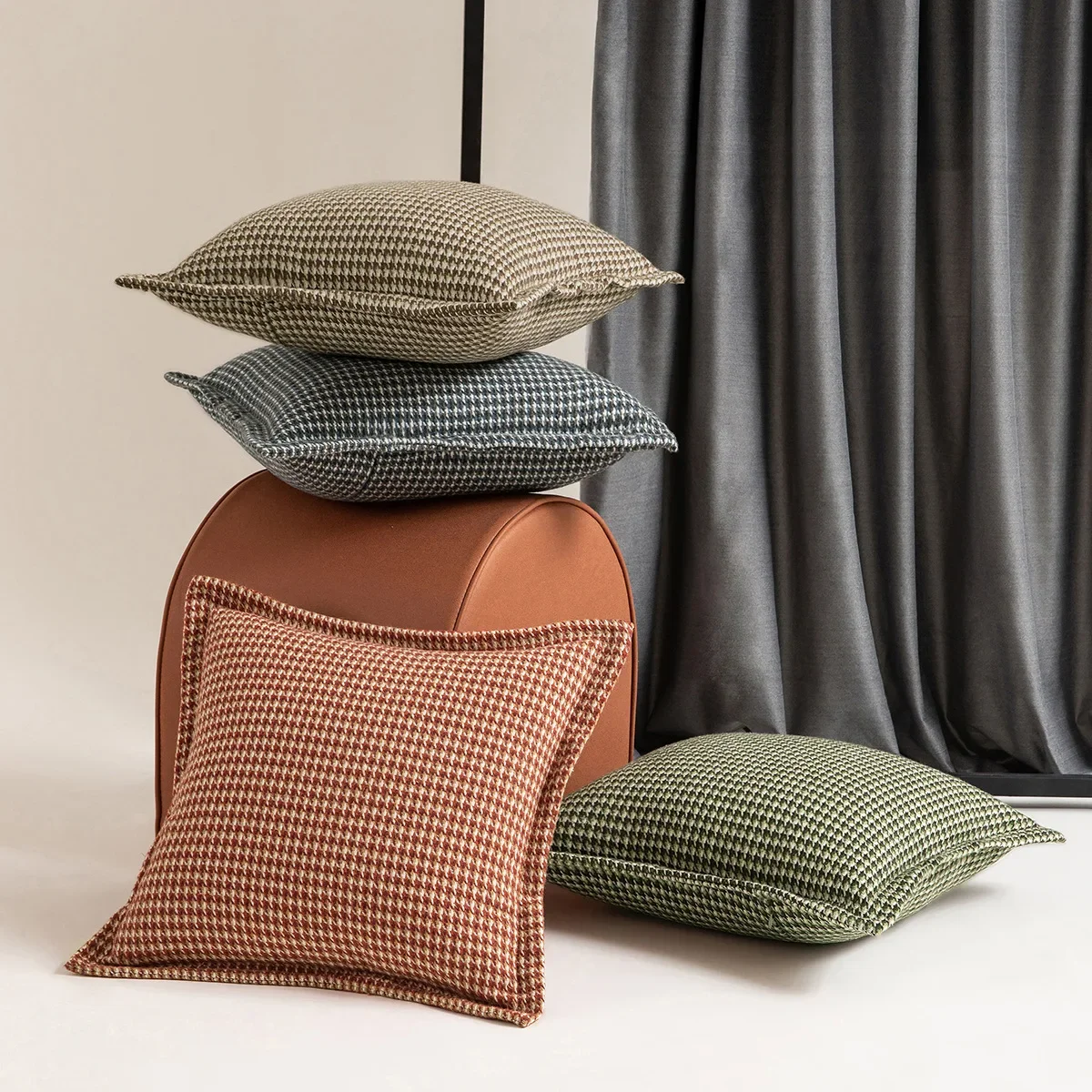 Houndstooth Orange Jacquard Pillowcase Green Geometric Home Decor Cushion Cover 30x50/50x50cm Living Room Luxury Sofa Pillowcase