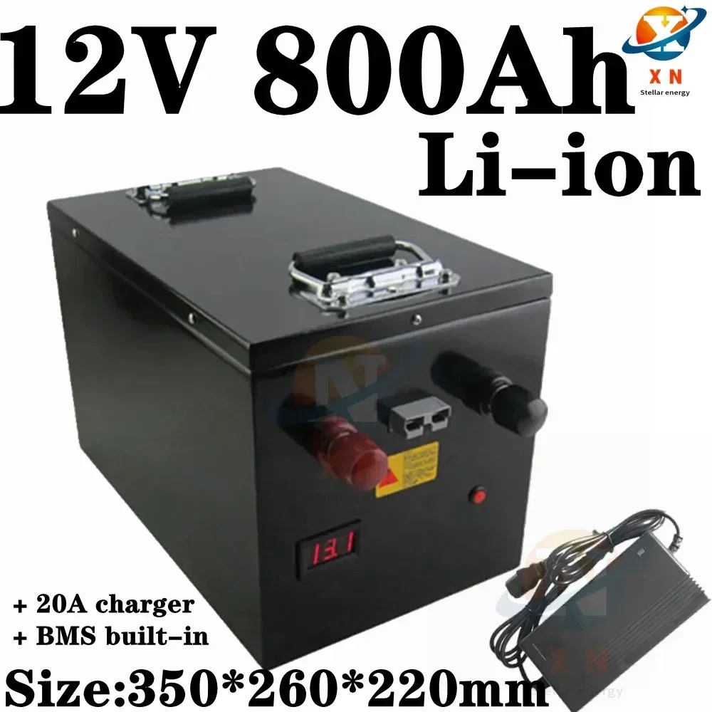 

Powerful 12V 800Ah lithium ion battery pack built-in BMS for RV solar system Steamer Machine motorhome +20A charger