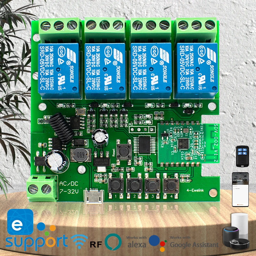 1/2/4 CH Smart Remote Control Switch WIFI Relay Module Interrupter Circuit Breaker USB 5V,AC/DC 7-32V 85-250V Work EWELINK App