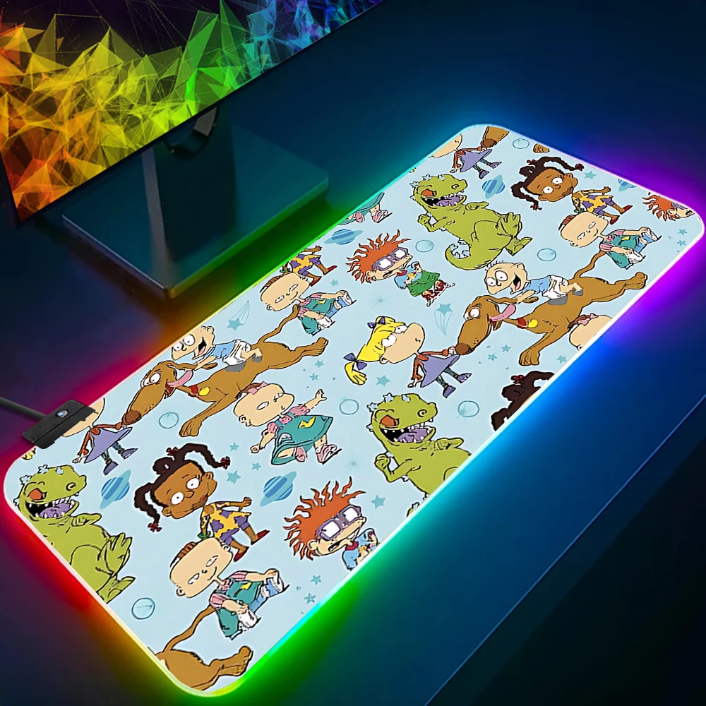 Cartoon R-Rugrats RGB Pc Gamer Keyboard Mouse Pad Mousepad LED Glowing Mouse Mats Rubber Gaming Computer Mausepad