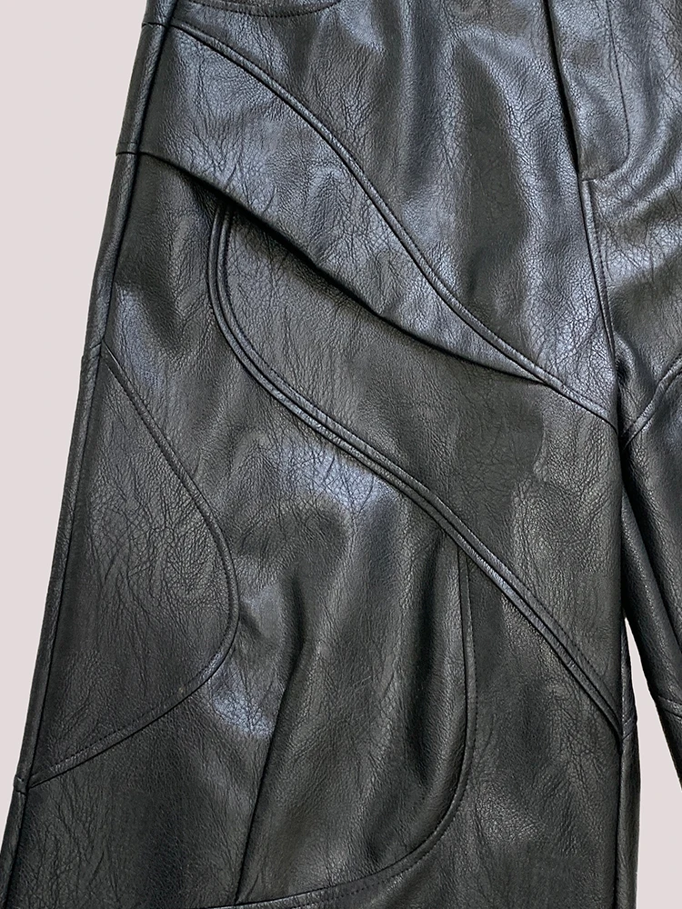 Nerazzurri Summer Autumn Cool Handsome Black Faux Leather Shorts for Men with High Waist Knee Length Wide Leg Pants Clothes 2025