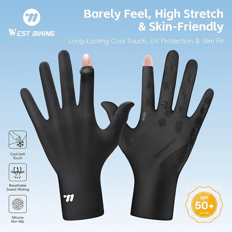 WEST BIKING Herren Fahrradhandschuhe aus Eisseide UPF50+ Sommer Atmungsaktive Schnelltrocknende Vollfinger-Handschuhe Rutschfeste Touchscreen-Fahrradhandschuhe