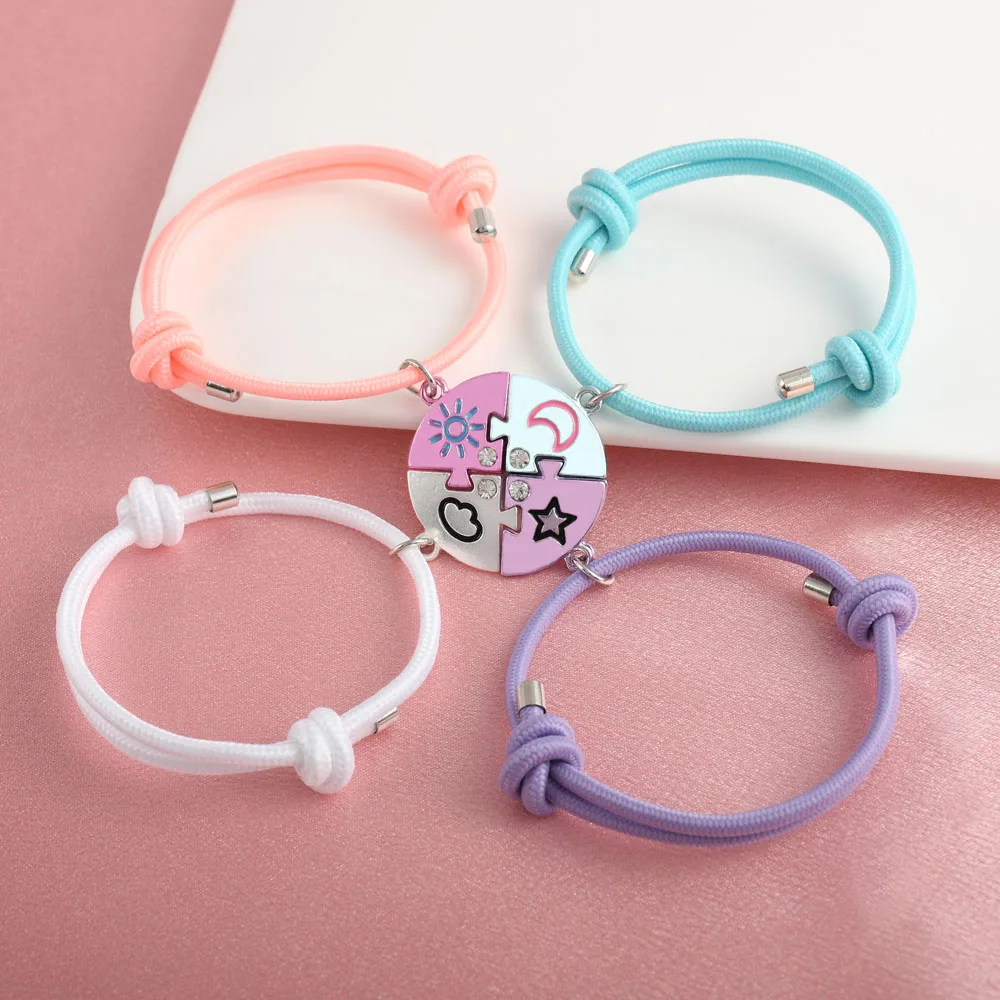 Karsyngirl 4Pcs/set Colour Stars Moon Sun Clouds Jigsaw Puzzle Best Friend Bracelet BFF Friendship Jewelry Gifts for Girls