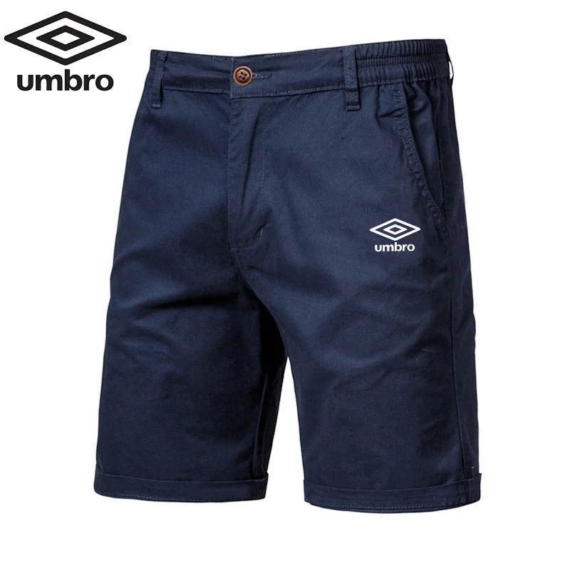 남성용 자수 Umbro 단색 반바지, 하이 퀄리티 캐주얼 비즈니스 소셜 탄성 허리 비치 반바지, 100% 코튼, 여름 