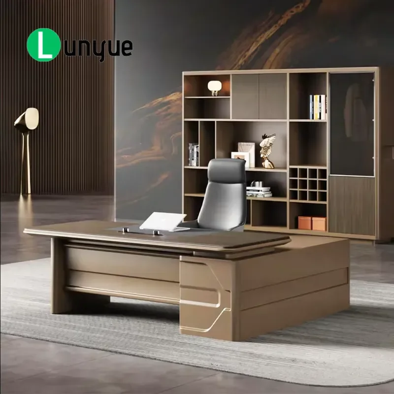 Luxury Executive Desk Modern Black and Gold Wooden Office Furniture Manager Workstation for Home Business Assembly Required